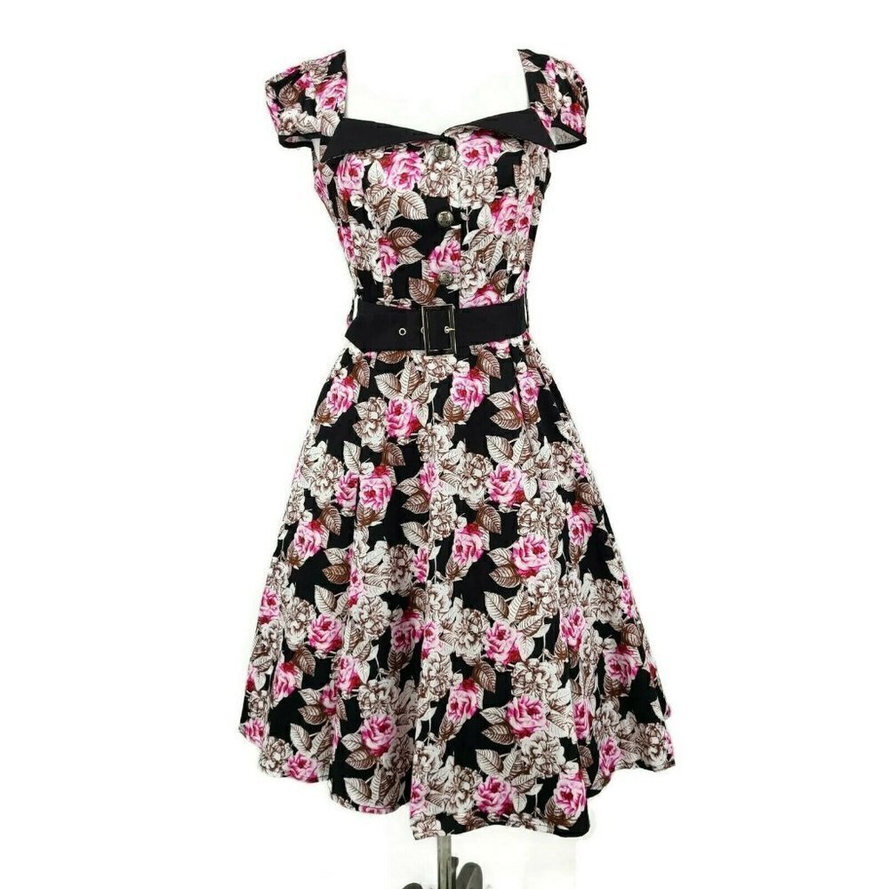 New Hearts & Roses Swing Dress Womens 6 Black Pink